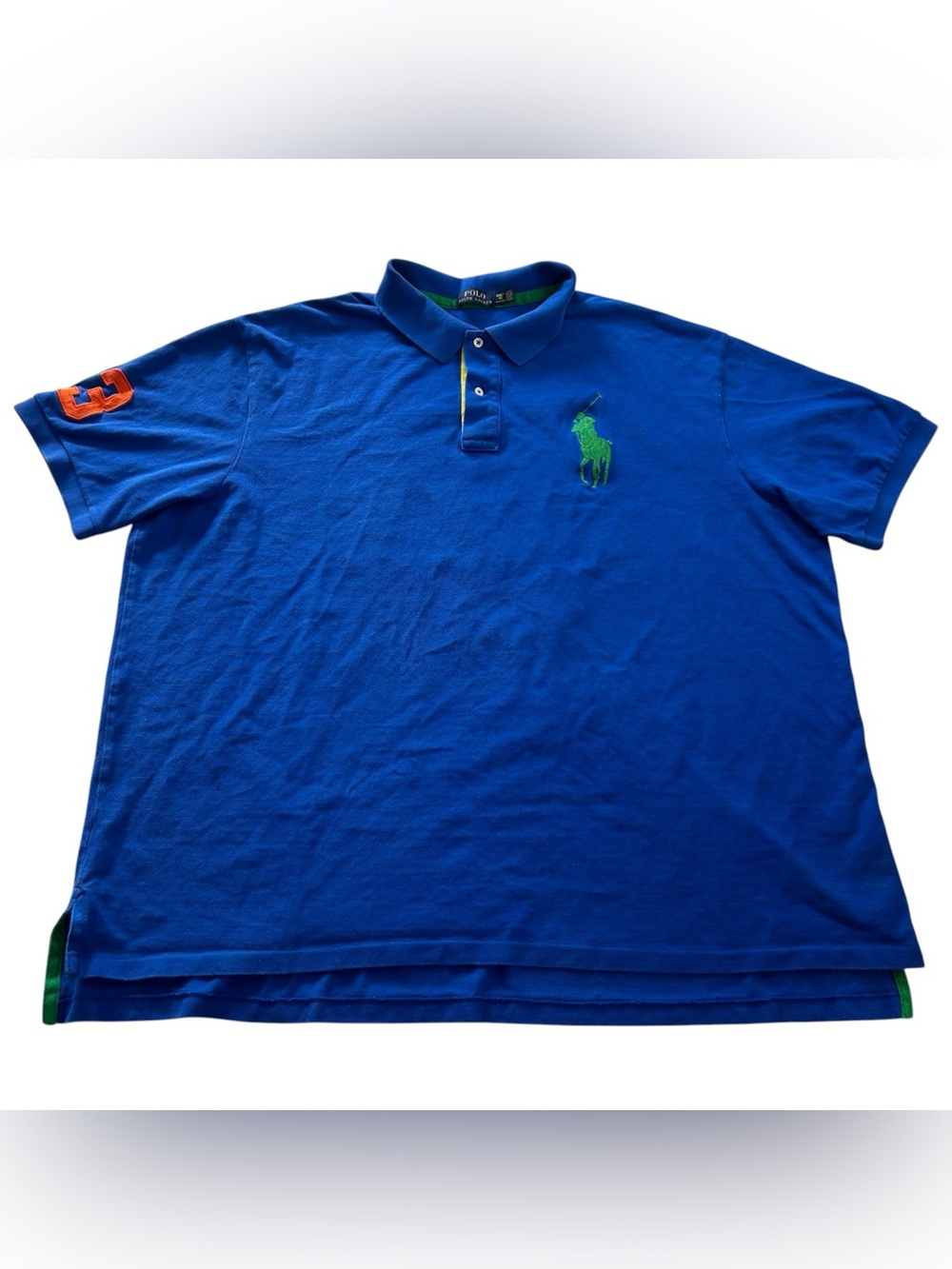 Polo Ralph Lauren Men’s 4XB Big Polo Shirt Blue Green Big Pony 3 Patch Cotton